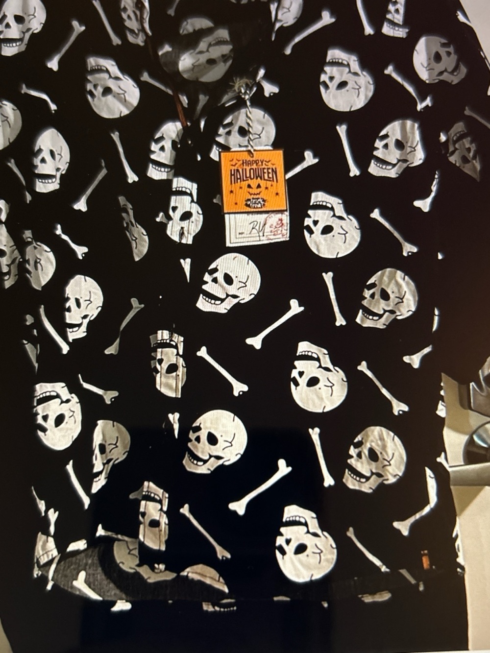 Spirit Black Button-Down Shirt with White Skull & Bones Print